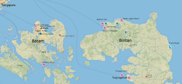 Batam and bintan island travel map